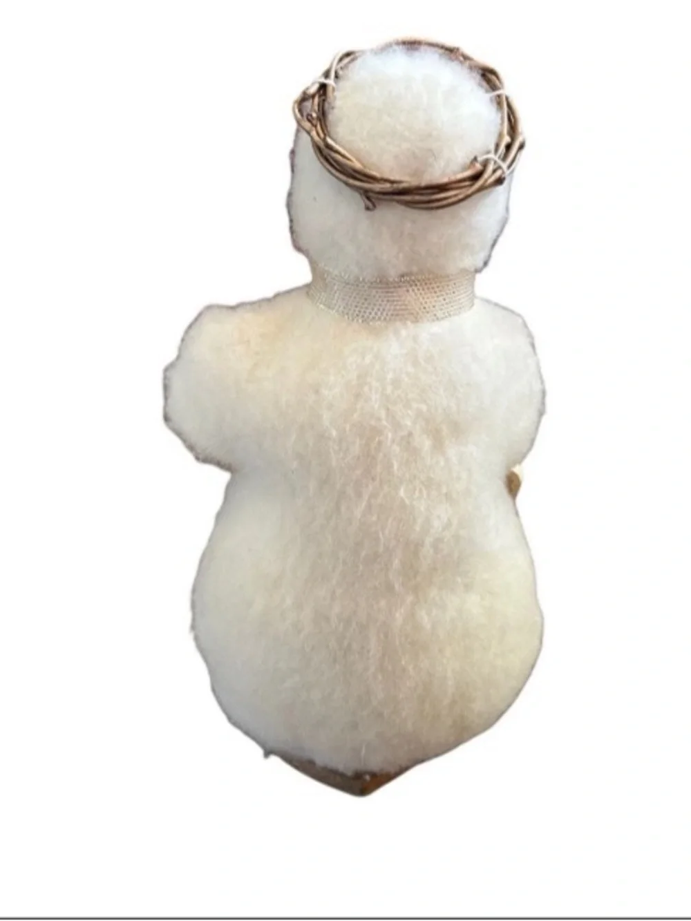 Standing Plush Snowman 13” Wood Base “Angels Gather Here” Vintage Home Decor